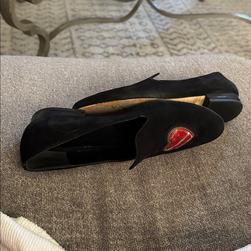 Michael Kors Black Loafers Red Heart Design Dark Academia leather upper - Picture 5 of 6